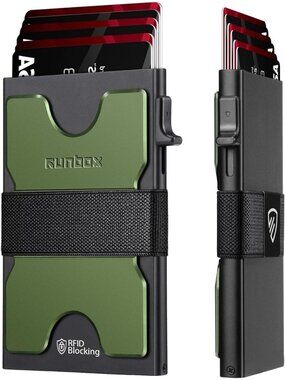 〽️ Men Olivia Green Black Slim 6+6 Card Holder Minimalist RFID Blocking Wallet